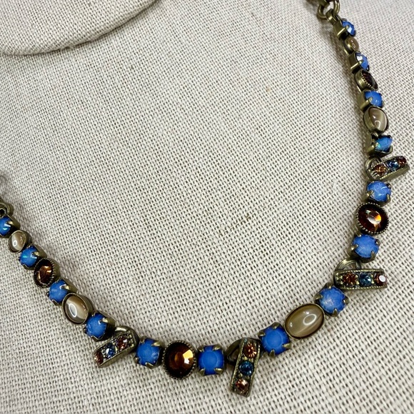VTG Mary Demarco Crystal La Contessa  Multi-Stone Brass Tone Necklace 14”-16” - Picture 1 of 9